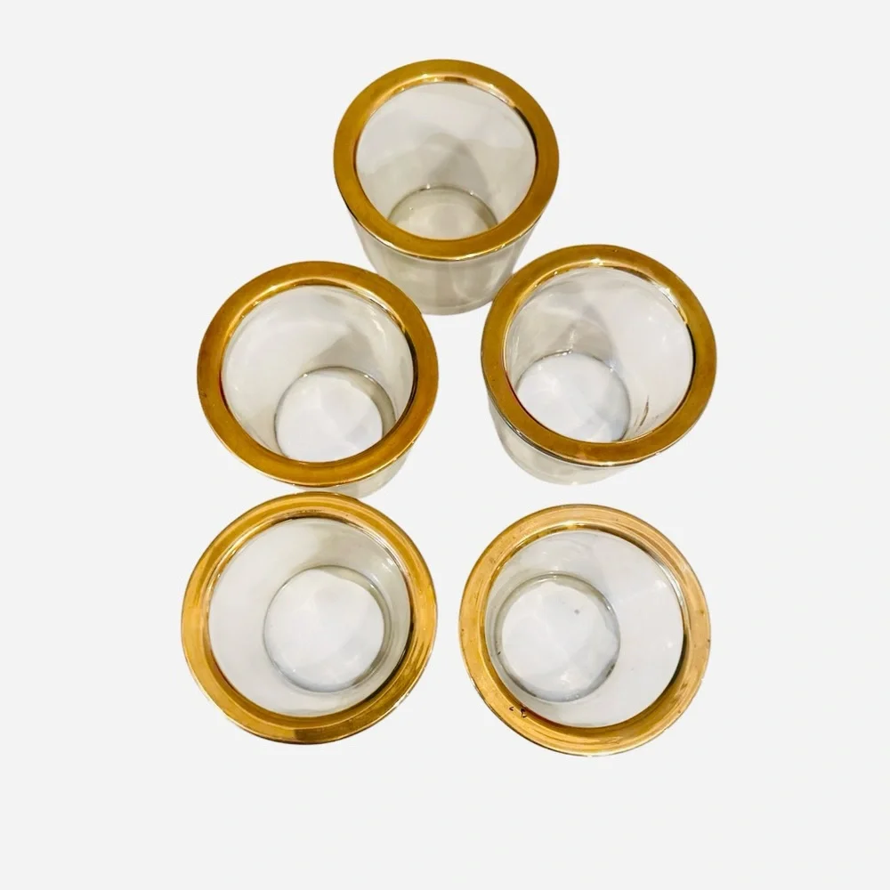 5 Thick Gold Rimmed Glass Votives Heavy Decor Lights Candle